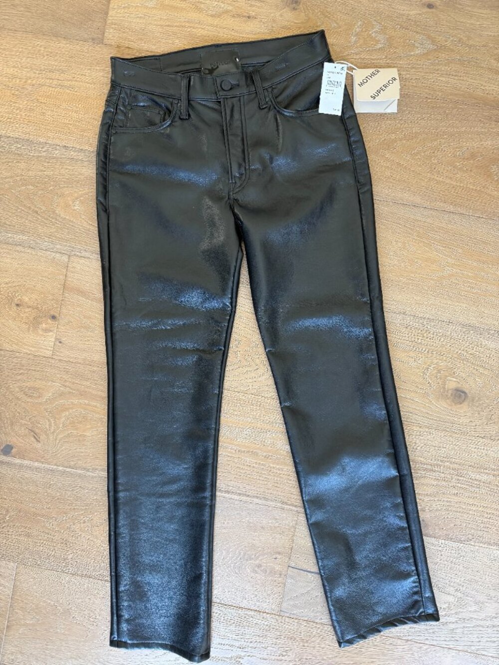NWT MOTHER Black Vegan Leather Straight Leg pants - Size 28